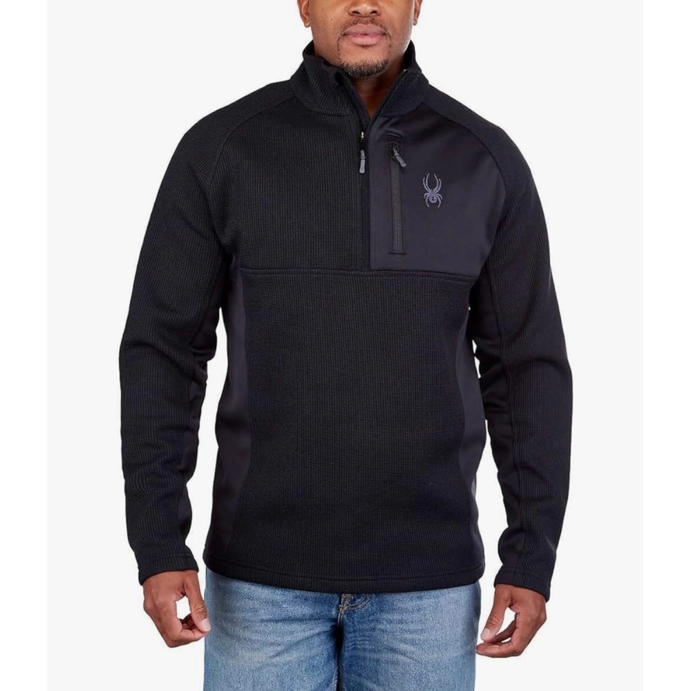 Spyder Mens Medium Quarter Zip Gait‎ Knit Pullover Black Long Sleeve Athletic